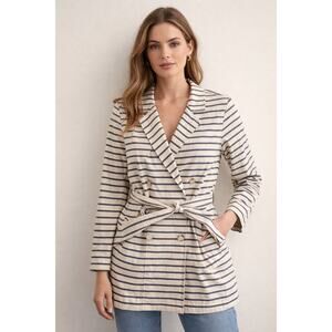 Market & Spruce Striped Belted Trench Jacket Preppy Classic Size Large